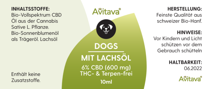 Avitava - CBD Vollspektrum Tropfen CBD-Öl (6%) für Hunde mit Lachsöl, THC-frei