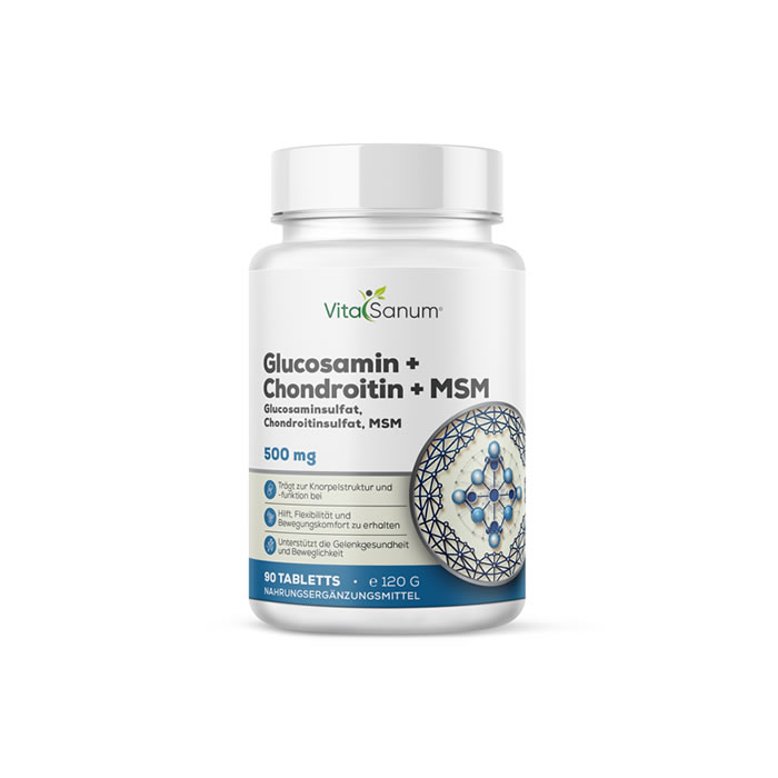 VitaSanum® - Glucosamin + Chondroitin + MSM 1500 mg 90 Tabletten VitaSanum® - Glucosamin + Chondroitin + MSM 1500 mg 90 Tabletten