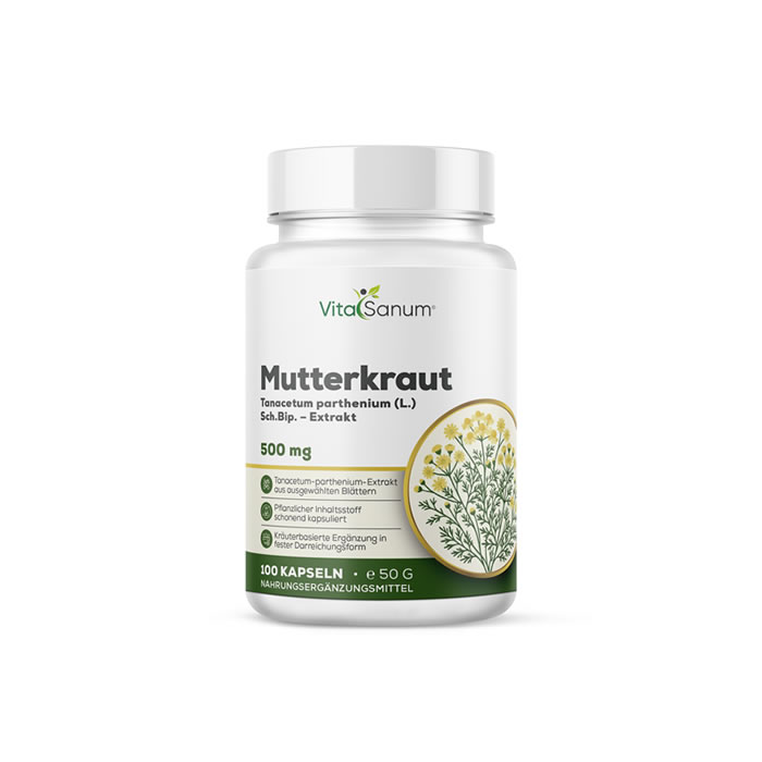 VitaSanum® Mutterkraut (Tanacetum parthenium) 500 mg – 100 Kapseln VitaSanum® Mutterkraut (Tanacetum parthenium) 500 mg – 100 Kapseln