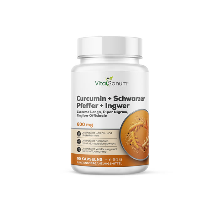 VitaSanum®- Curcumin + Schwarzer Pfeffer + Ingwer 600 mg 90 Kapseln VitaSanum®- Curcumin + Schwarzer Pfeffer + Ingwer 600 mg 90 Kapseln