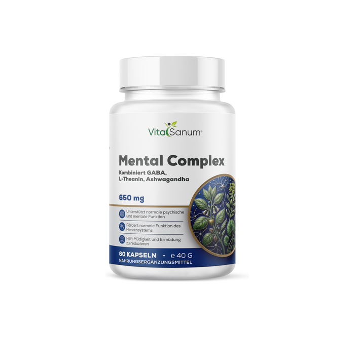 VitaSanum® Mental Complex – 2 Kapseln Tagesportion mit GABA, L-Theanin, Ashwagandha & Pflanzenextrakten VitaSanum® Mental Complex – 2 Kapseln Tagesportion mit GABA, L-Theanin, Ashwagandha & Pflanzenextrakten