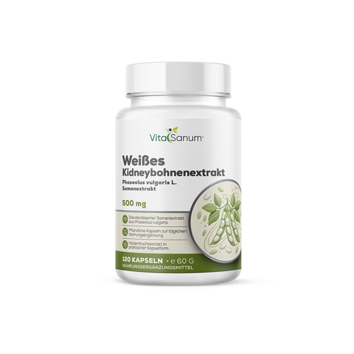 VitaSanum®- Weißes Kidneybohnenextrakt – 50VitaSanum®- Weißes Kidneybohnenextrakt – 500 mg – 120 Kapseln0 mg – 120 Kapseln VitaSanum®- Weißes Kidneybohnenextrakt – 500 mg – 120 Kapseln